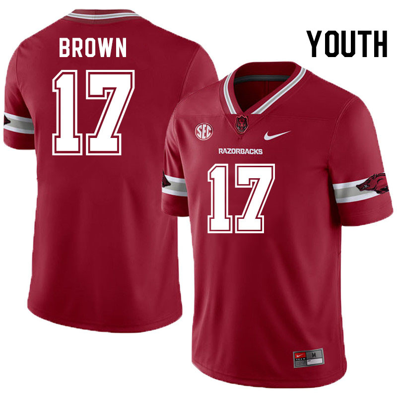 Youth #17 CJ Brown Arkansas Razorbacks College Football Jerseys Stitched-Alternate Cardinal